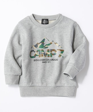 CAMP7 カモフラロゴクルーネックスウェット キッズ グレー