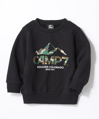 CAMP7 カモフラロゴクルーネックスウェット キッズ ブラック