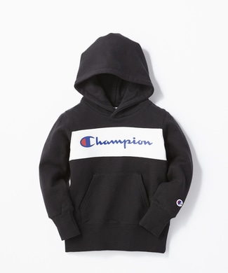 Champion 配色切替パーカー キッズ ブラック