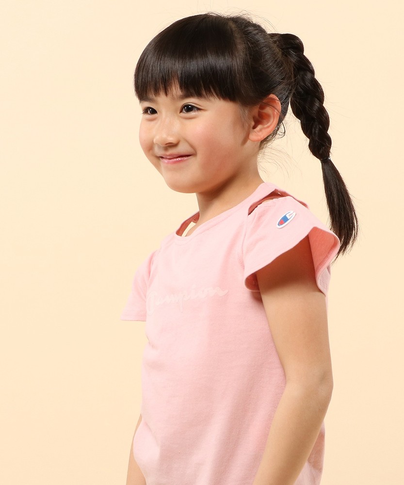 Champion 【WEB限定】肩開きTシャツ キッズ ピンク