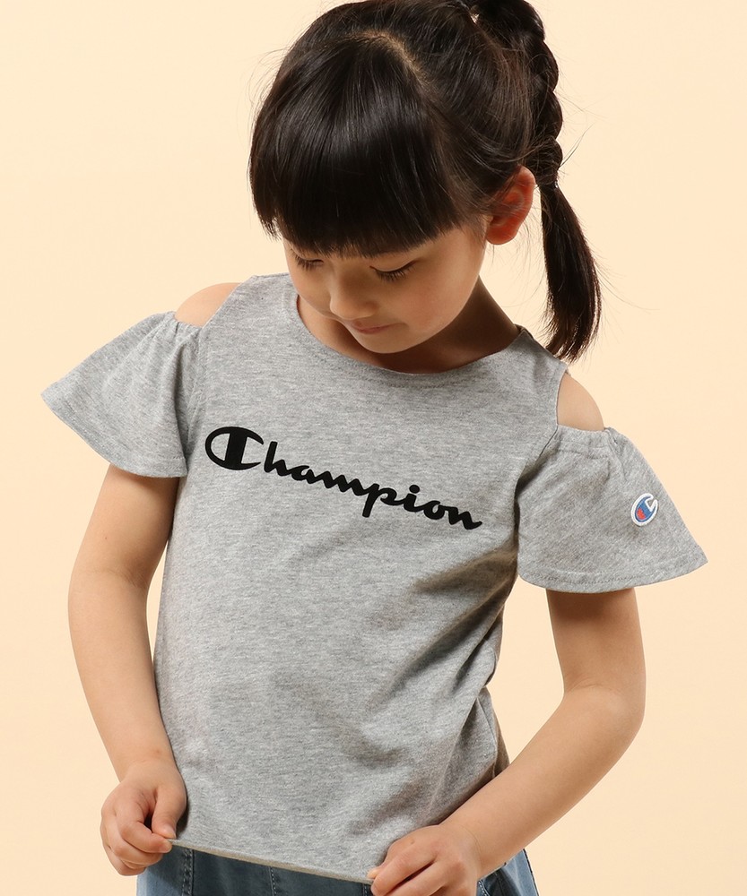 Champion 【WEB限定】肩開きTシャツ キッズ グレー