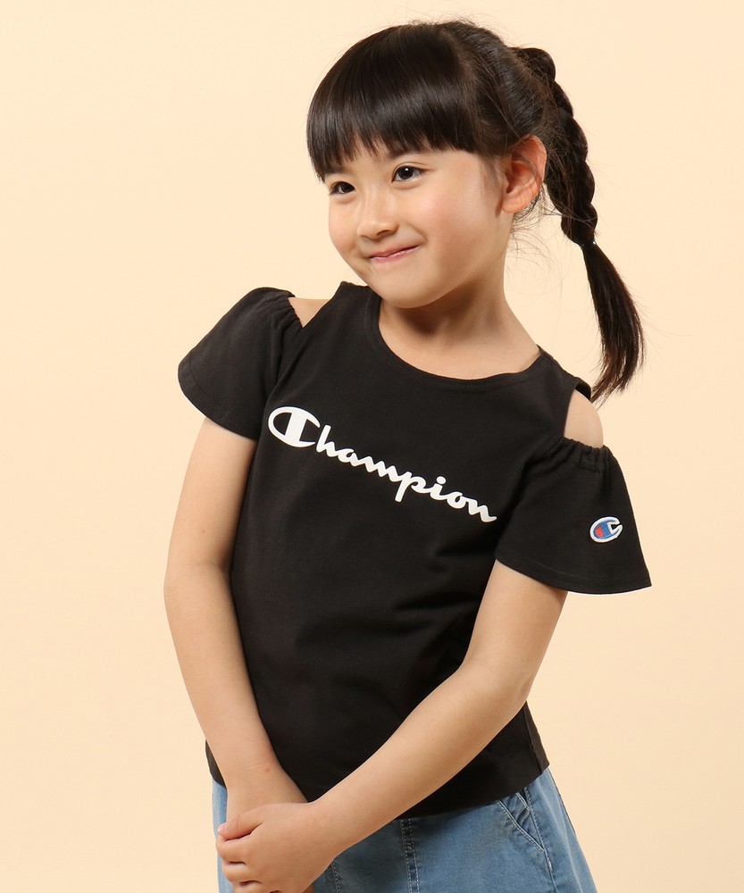 Champion 【WEB限定】肩開きTシャツ キッズ ブラック