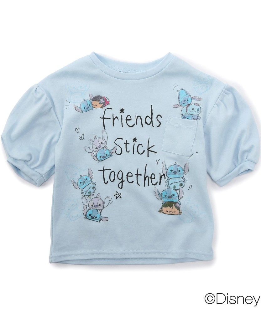DISNEY スティッチデザイン プリントTシャツ キッズ サックス