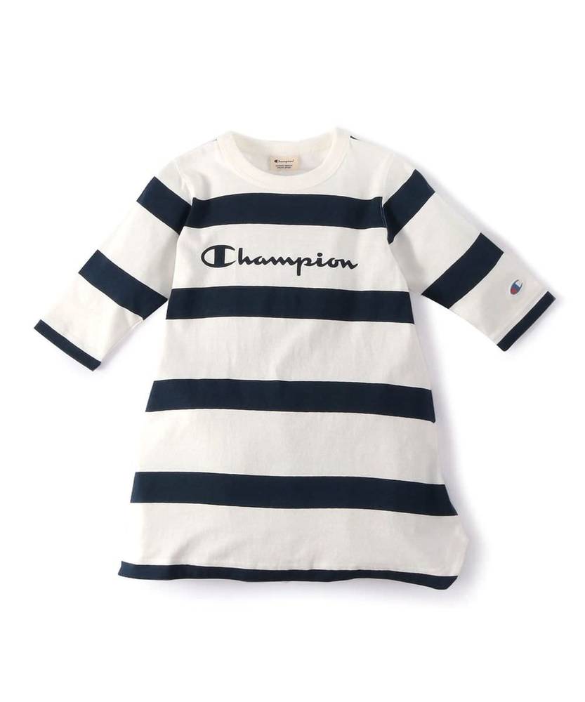 Champion 【WEB限定】3/4スリーブチュニック キッズ ホワイト*ネイビー