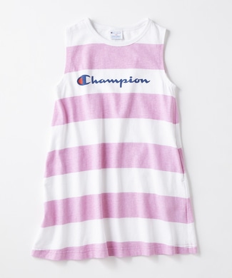 Champion 【WEB限定価格】ボーダーノースリーブワンピース キッズ ピンク