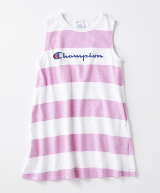 Champion ボーダーノースリーブワンピース キッズ ピンク