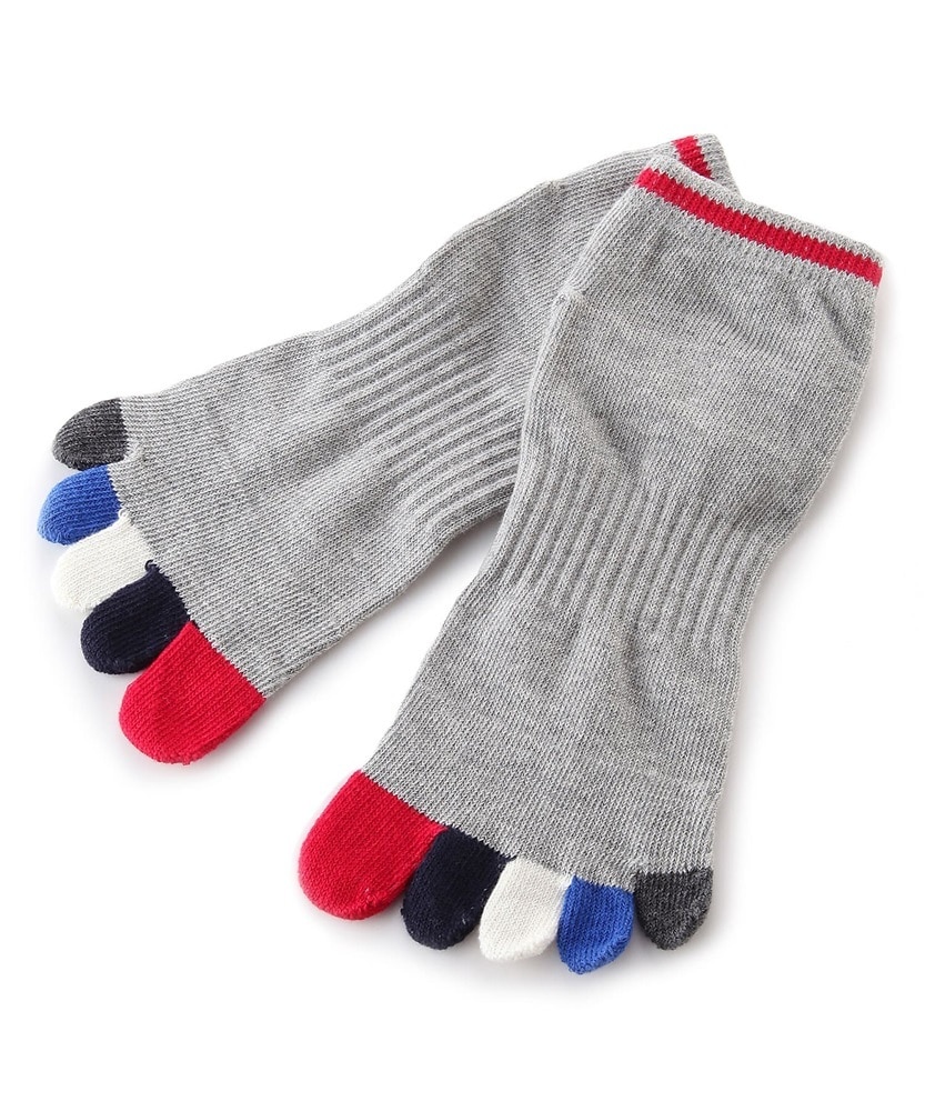 Right-on Basic マルチカラー5本指ソックス メンズ レッド*グレー