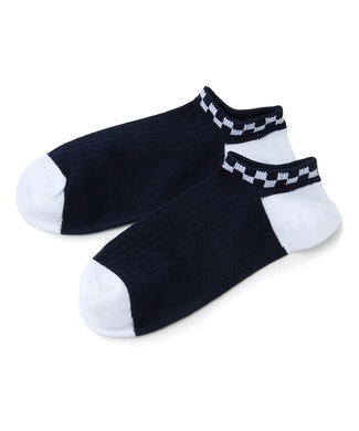 BASIC SOCKS チェッカーアンクルソックス メンズ ホワイト＊ネイビー