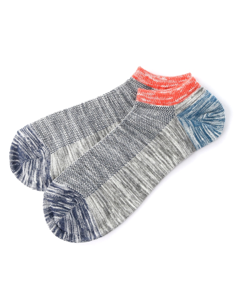 BASIC SOCKS メッシュスラブ切り替えショートソックス メンズ ネイビー＊グレー