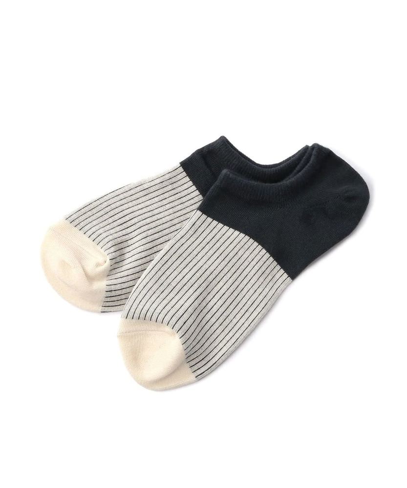 BASIC SOCKS ストライプ切り替えソックス メンズ ダークグレー＊オフホワイト