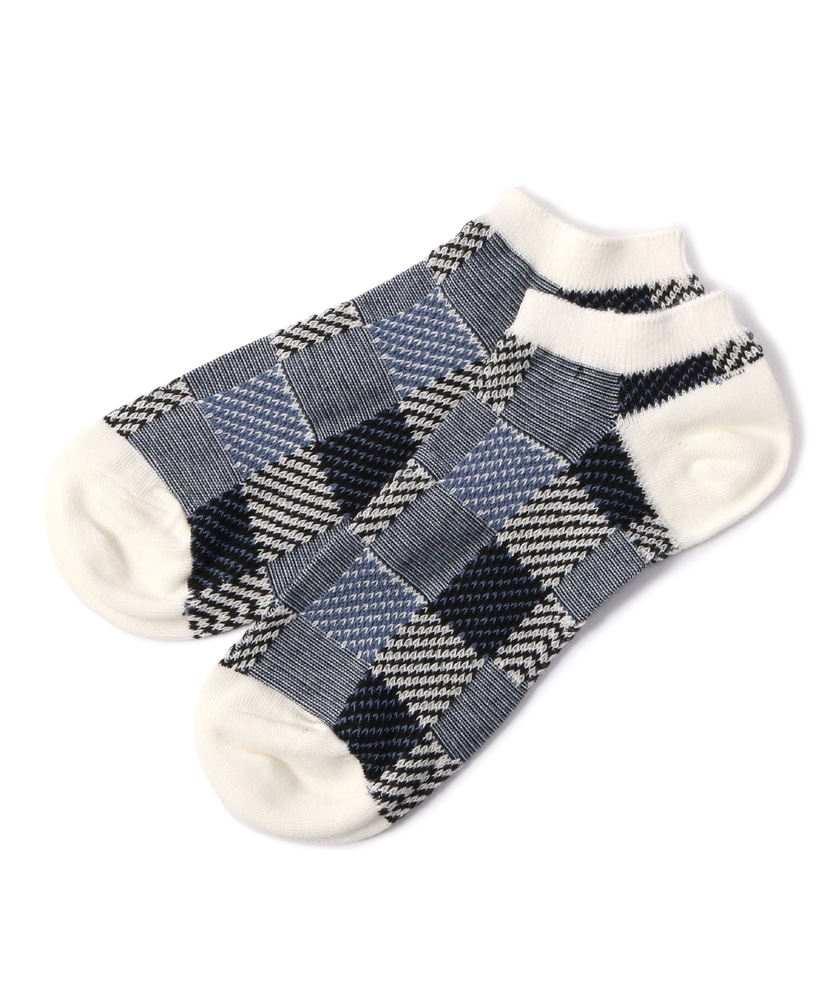 BASIC SOCKS ブロックチェックジャカードソックス メンズ オフシロ