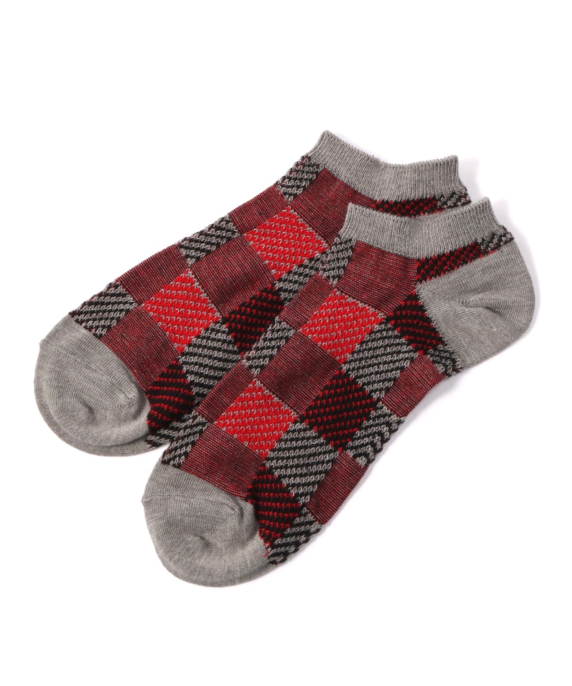 BASIC SOCKS ブロックチェックジャカードソックス メンズ グレー