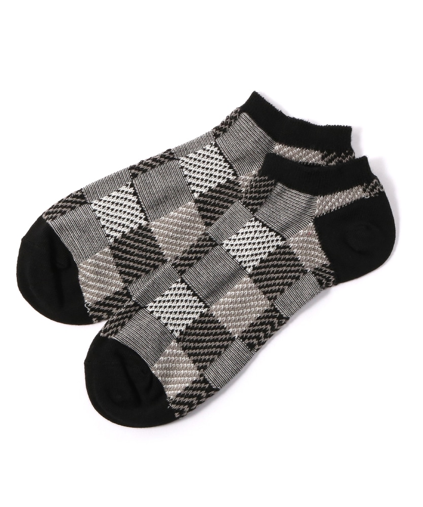 BASIC SOCKS ブロックチェックジャカードソックス メンズ ブラック