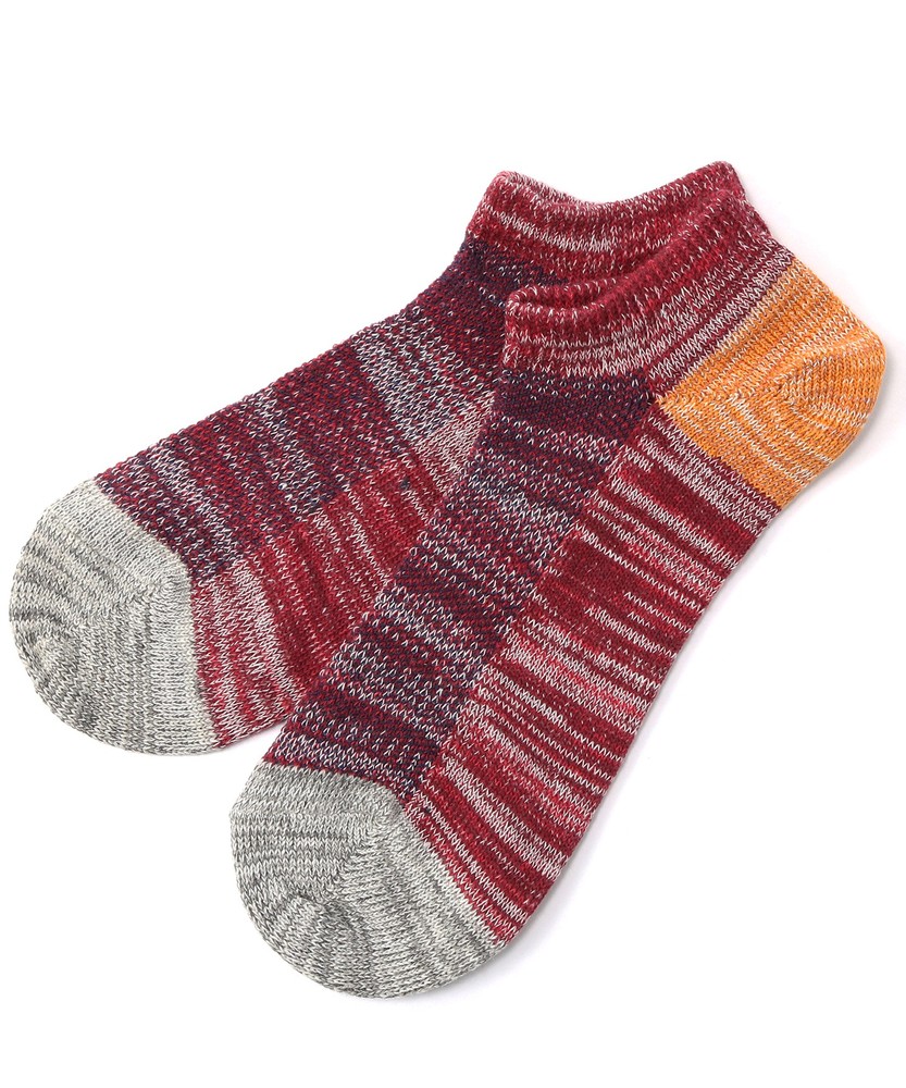 BASIC SOCKS ミックス切り替えショートソックス メンズ レッド