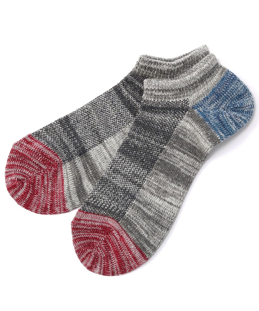BASIC SOCKS ミックス切り替えショートソックス メンズ グレー