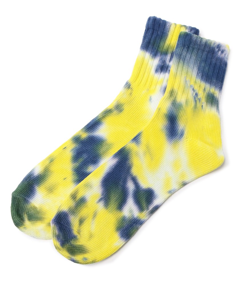 BASIC SOCKS タイダイ柄リブソックス メンズ イエロー*ネイビー