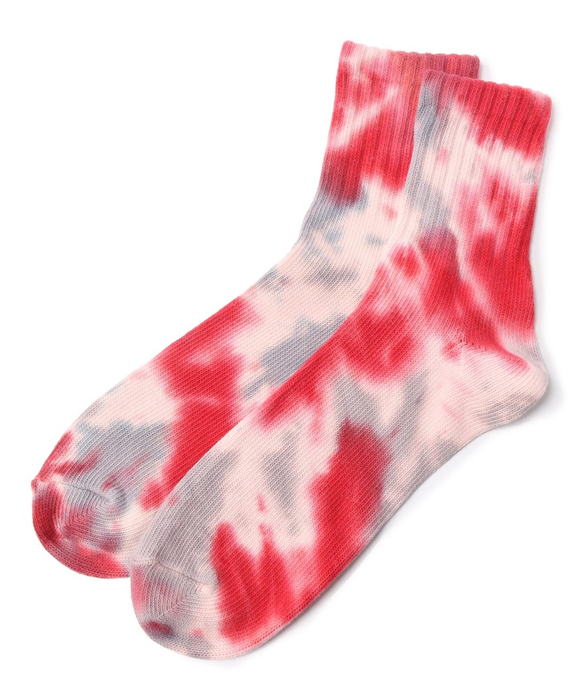 BASIC SOCKS タイダイ柄リブソックス メンズ グレー＊レッド