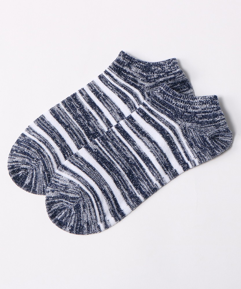 BASIC SOCKS 引き揃えブークレボーダーアンクル丈ソックス メンズ ネイビー