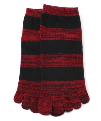 BASIC SOCKS 5本指ボールドボーダーソックス メンズ レッド