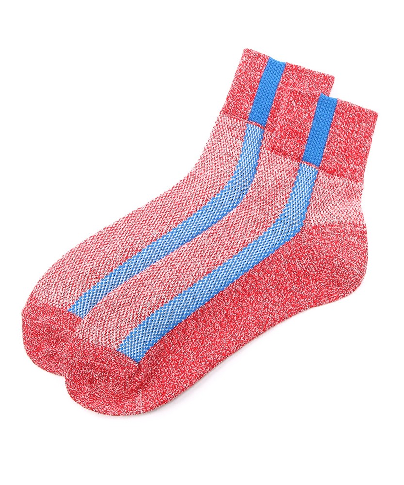 BASIC SOCKS メッシュサイドラインクォーターソックス メンズ レッド