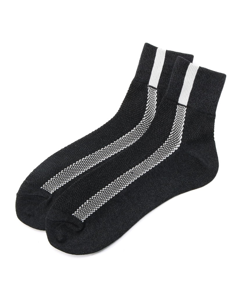 BASIC SOCKS メッシュサイドラインクォーターソックス メンズ ブラック