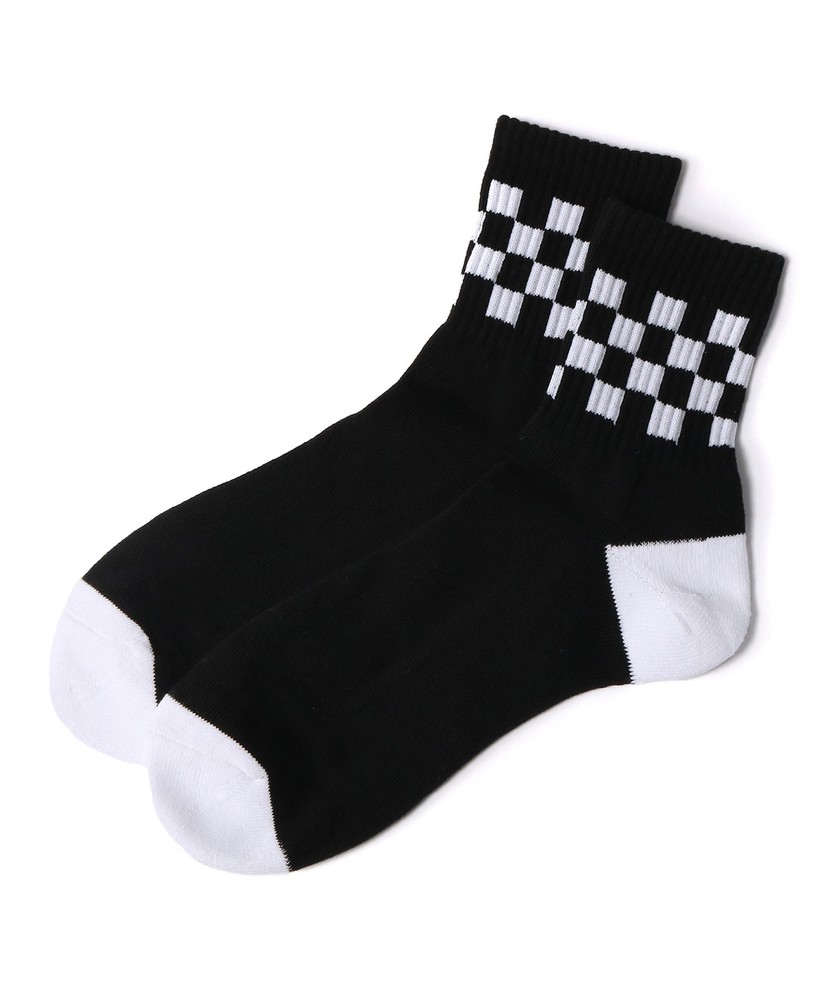 BASIC SOCKS チェッカー柄クォーターソックス メンズ ホワイト*ブラック