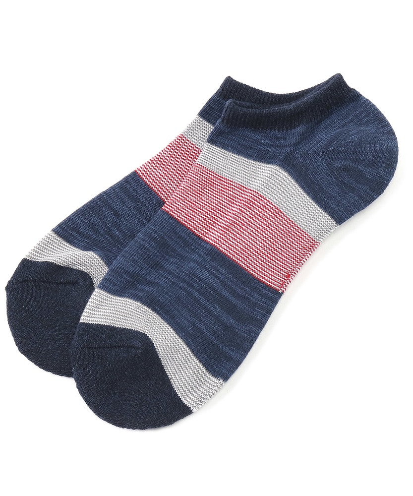 BASIC SOCKS パイルメクラジマ切り替えソックス メンズ ネイビー