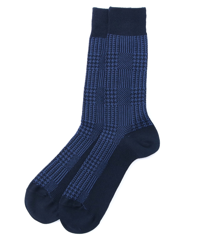 BASIC SOCKS グレンチェックソックス レギュラー丈 メンズ ネイビー