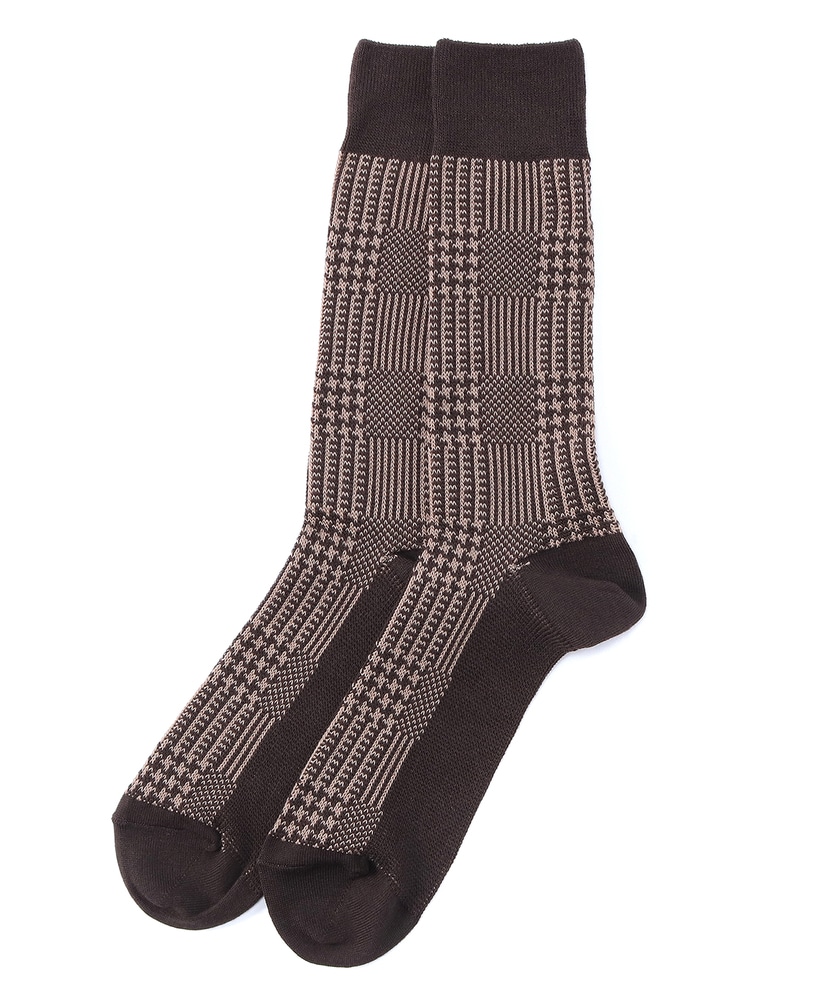 BASIC SOCKS グレンチェックソックス レギュラー丈 メンズ ブラウン