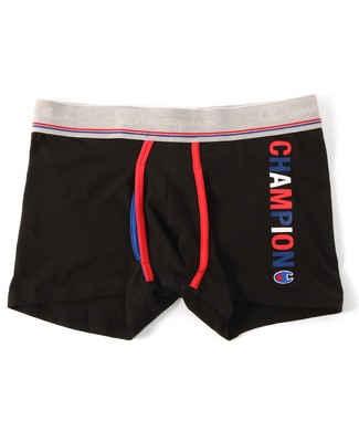 Champion ロゴプリント前開きボクサーパンツ メンズ ブラック