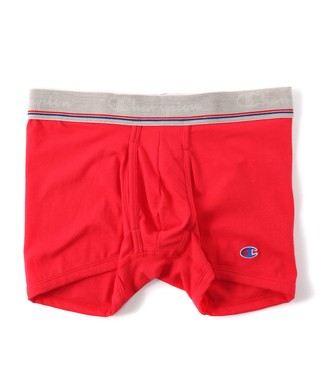 Champion 鹿の子無地前開きボクサーパンツ メンズ レッド