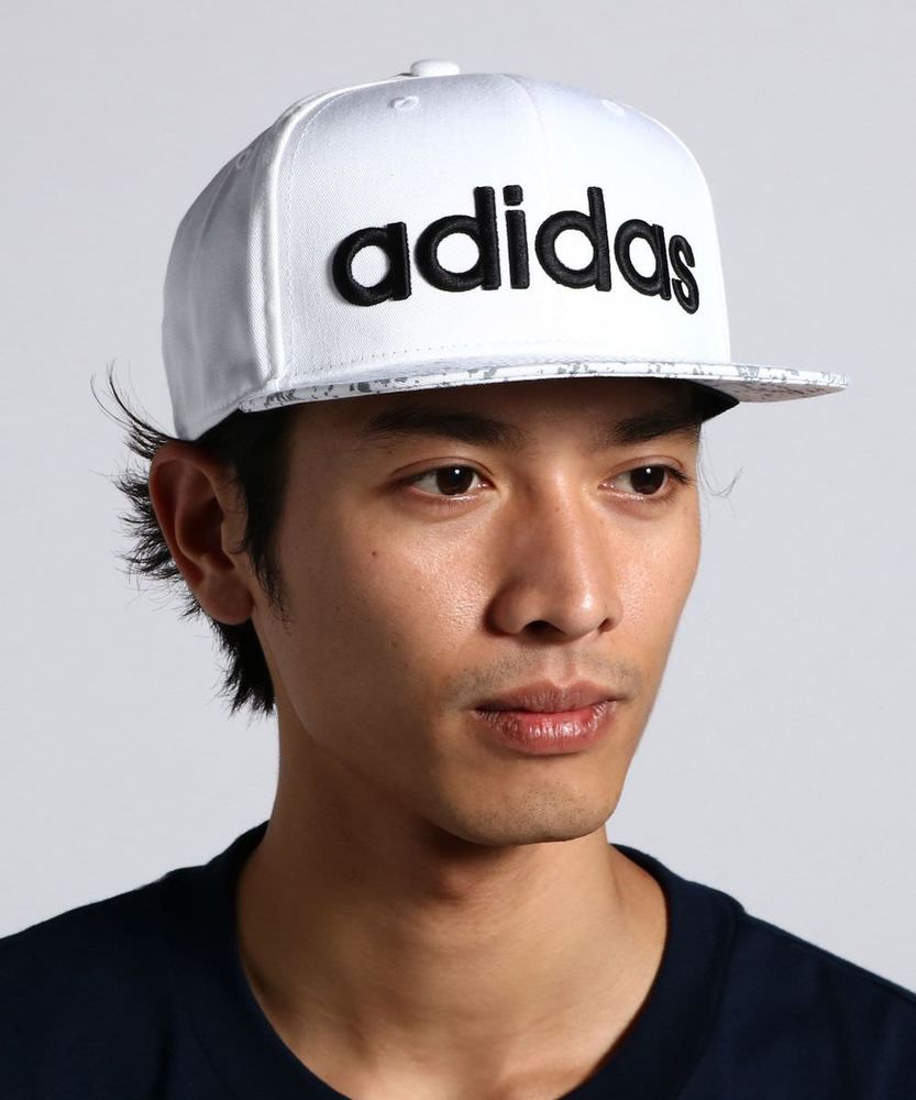 adidas ロゴ刺繍平つばキャップ メンズ ホワイト