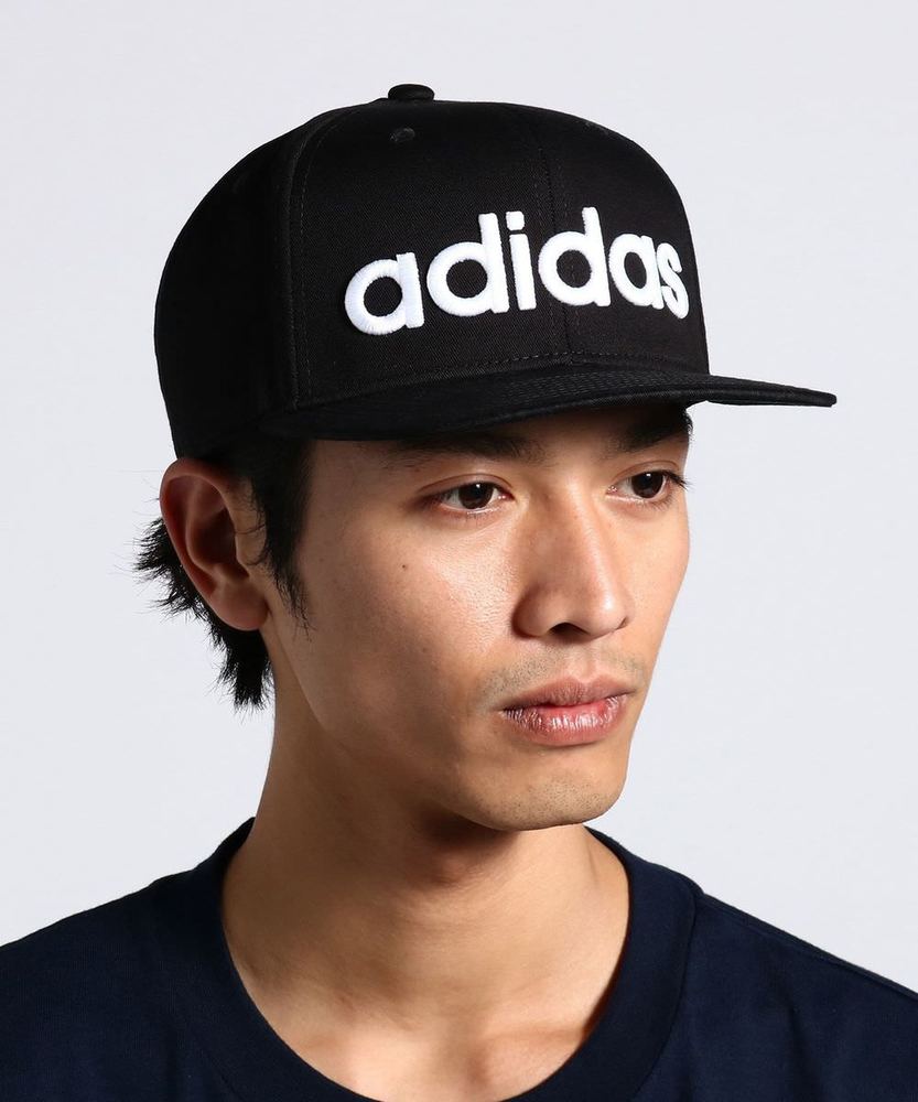 adidas ロゴ刺繍平つばキャップ メンズ ブラック