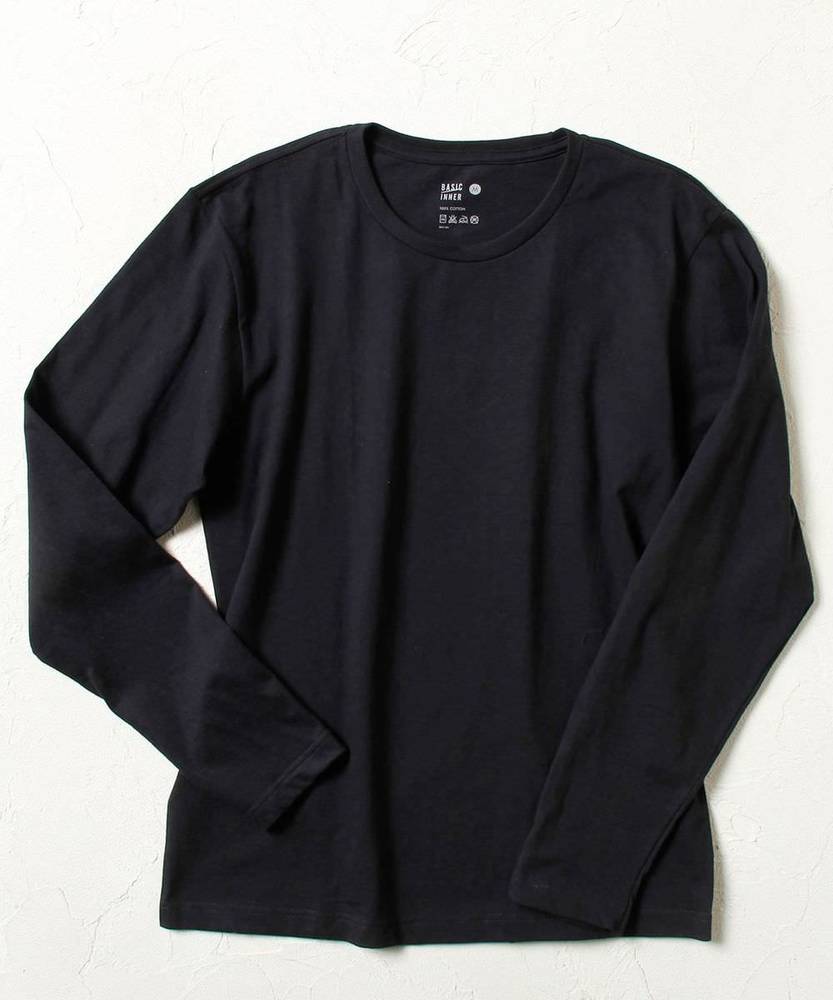BASIC INNER クルーネック天竺ロングTシャツ メンズ ブラック