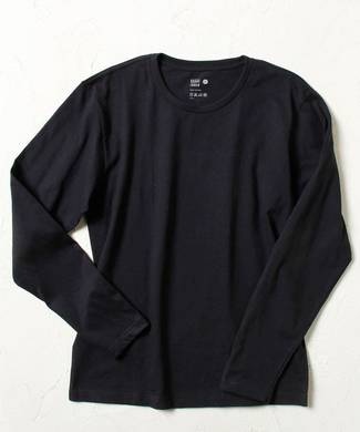 BASIC INNER 【綿100%】クルーネック天竺ロングTシャツ メンズ ブラック
