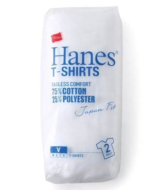 HANES 「Japan Fit」 無地Vネック半袖Tシャツ白2枚組 メンズ ホワイト