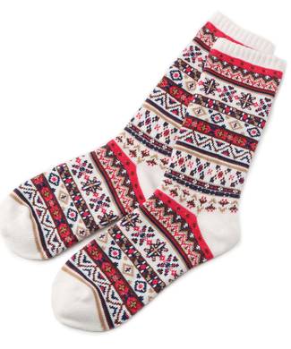 BASIC SOCKS フェアアイル柄ソックス レディース オフシロ