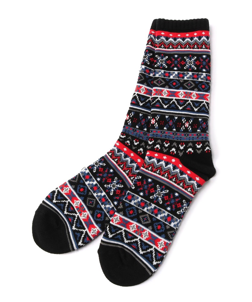 BASIC SOCKS フェアアイル柄ソックス レディース レッド＊ブラック