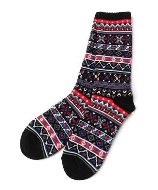 BASIC SOCKS フェアアイル柄ソックス レディース レッド*ブラック