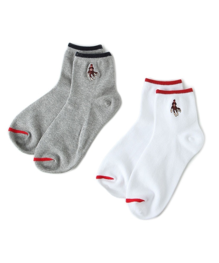 sockmonkey シンプル刺しゅうソックス2P レディース ホワイト*グレー
