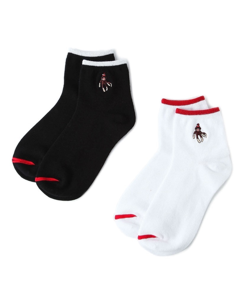 sockmonkey シンプル刺しゅうソックス2P レディース ホワイト*ブラック