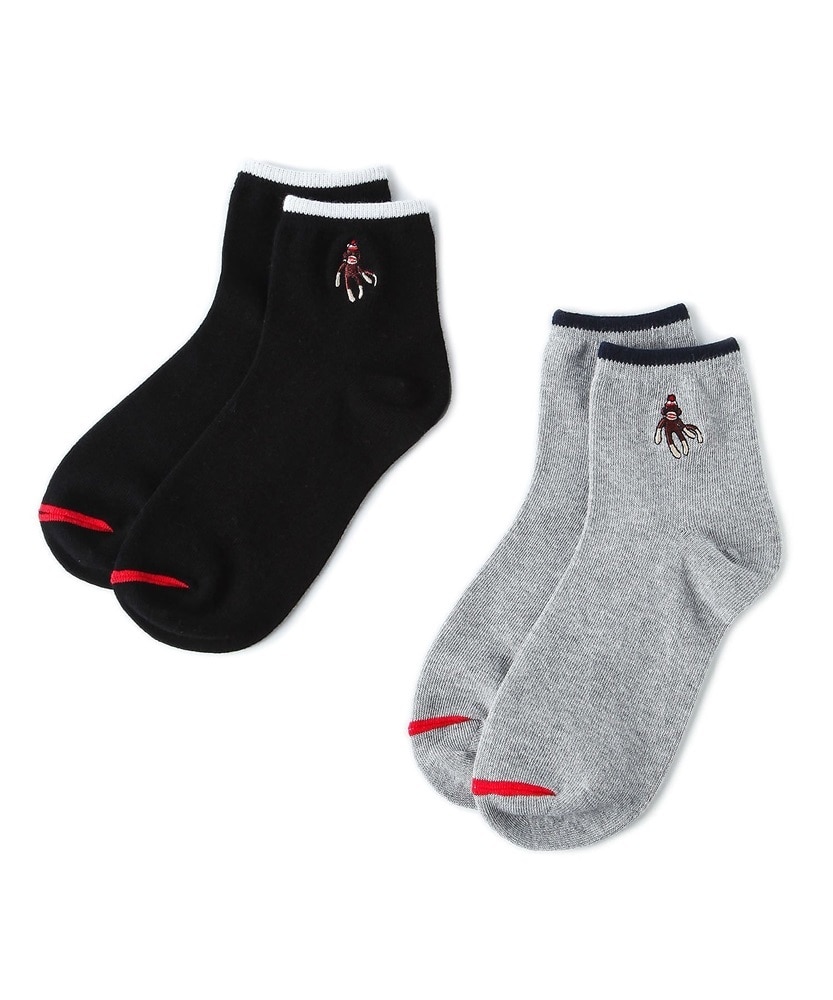 sockmonkey シンプル刺しゅうソックス2P レディース グレー*ブラック