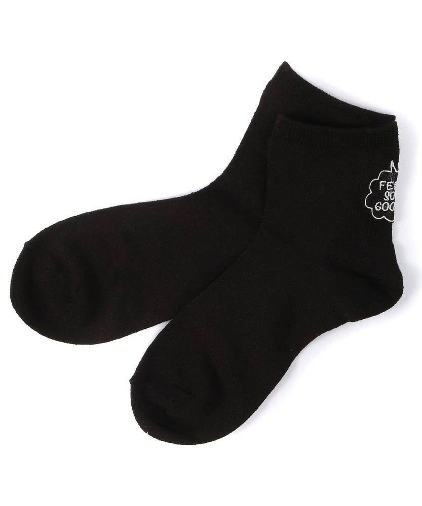 BASIC SOCKS 刺繍オン無地ソックス レディース ブラック