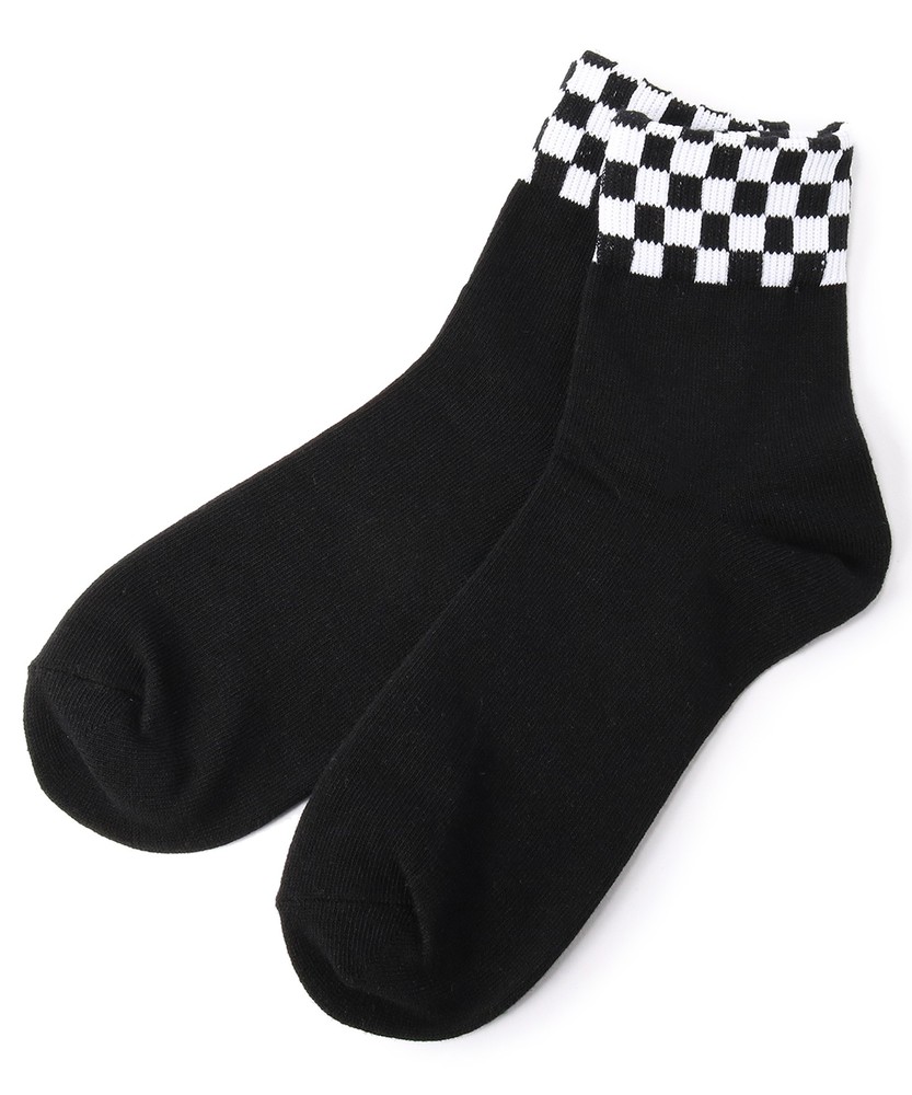 BASIC SOCKS チェッカー切り替えソックス レディース オフホワイト＊ブラック