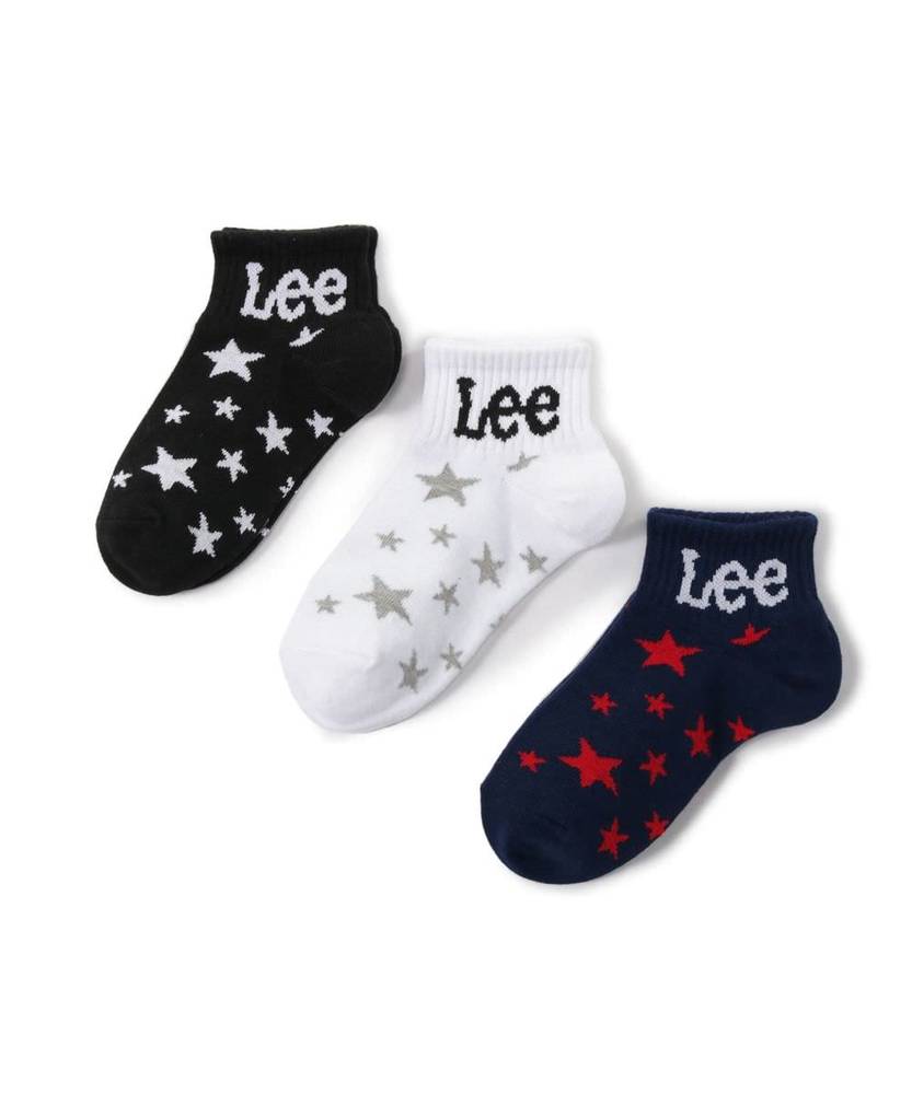 Lee スターマークxロゴソックス3足セット キッズ ネイビー*レッド