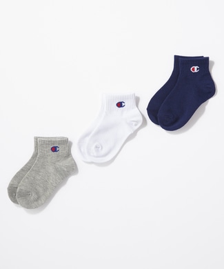 ＜ライトオン＞ Champion クォーター丈ソックス3足セット キッズ グレー/ホワイト/ネイビー