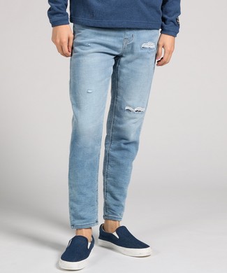 注目の商品 Naughty Dog ダメージ加工スウェットデニムパンツ メンズ 淡色 かいこみ