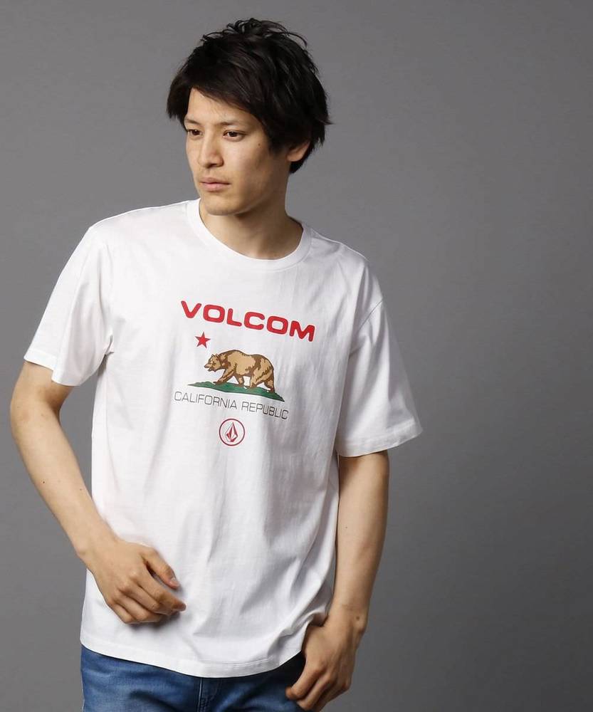 VOLCOM カリフォリニアベアーロゴTシャツ メンズ ホワイト