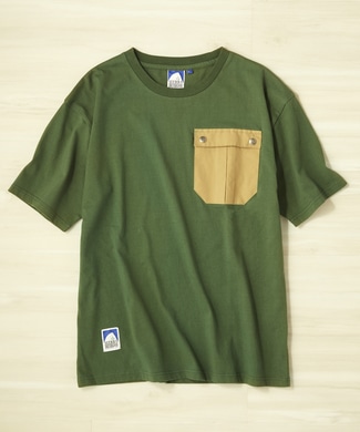 SIERRA DESIGNS 無地ワンポイントポケットTシャツ メンズ ベージュ*グリーン