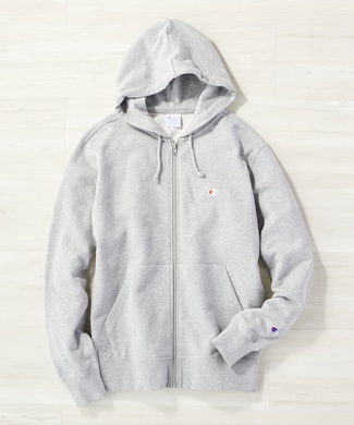 Champion ワンポイントジップパーカー メンズ グレー